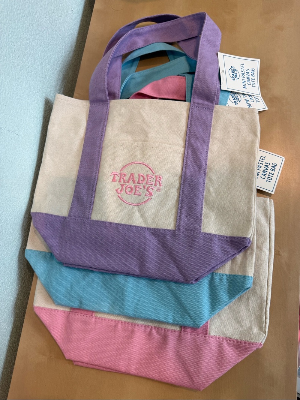 Trader Joe's Mini Pastel Canvas Tote Bags (Set of 3)